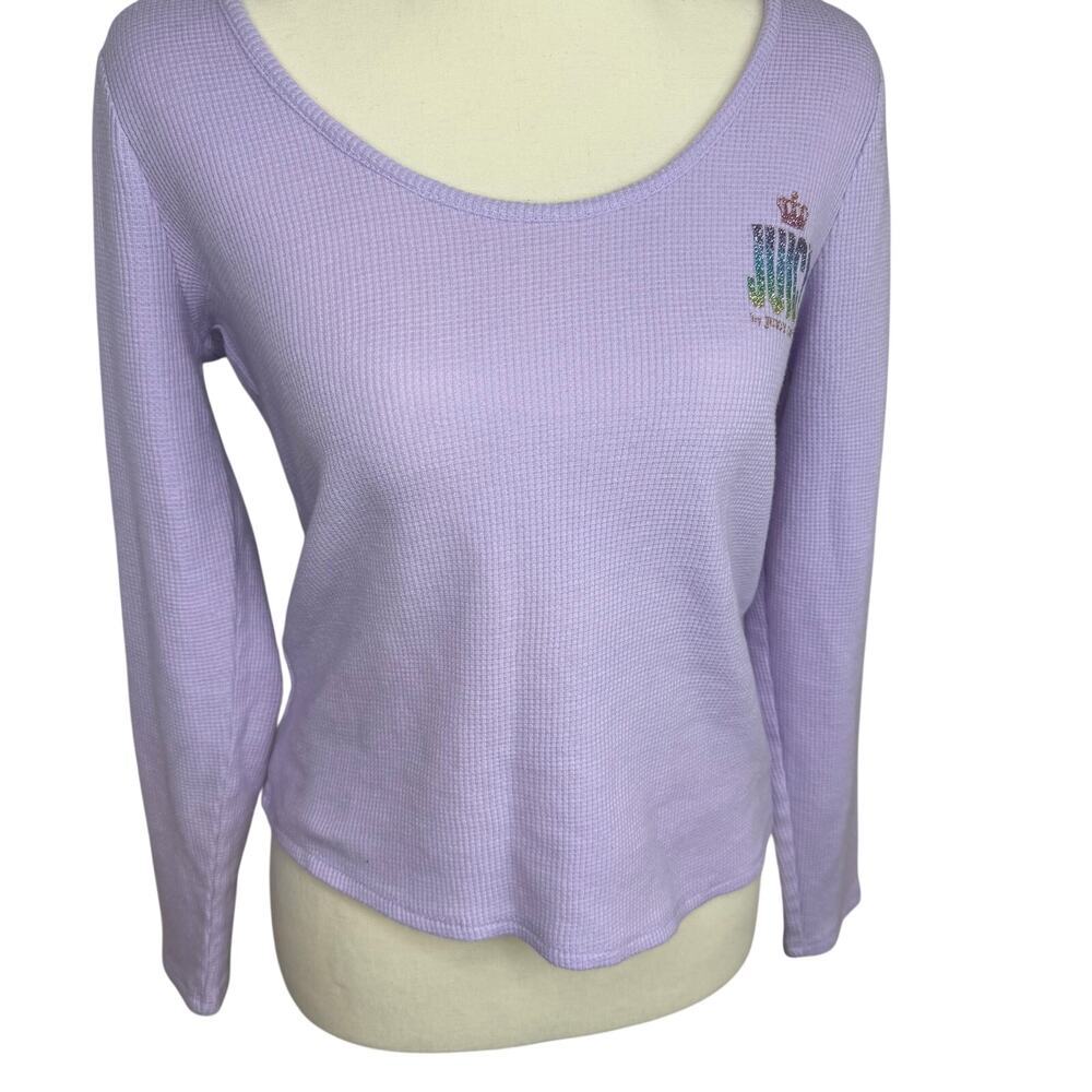 Juicy Couture Girls M Lavender Waffle Knit Logo Long Sleeve Top Y2K - Picture 2 of 5